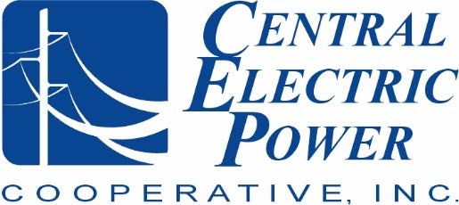 Blue and white logo with power lines beside the text "Central Electric Power Cooperative, Inc." on a white background.