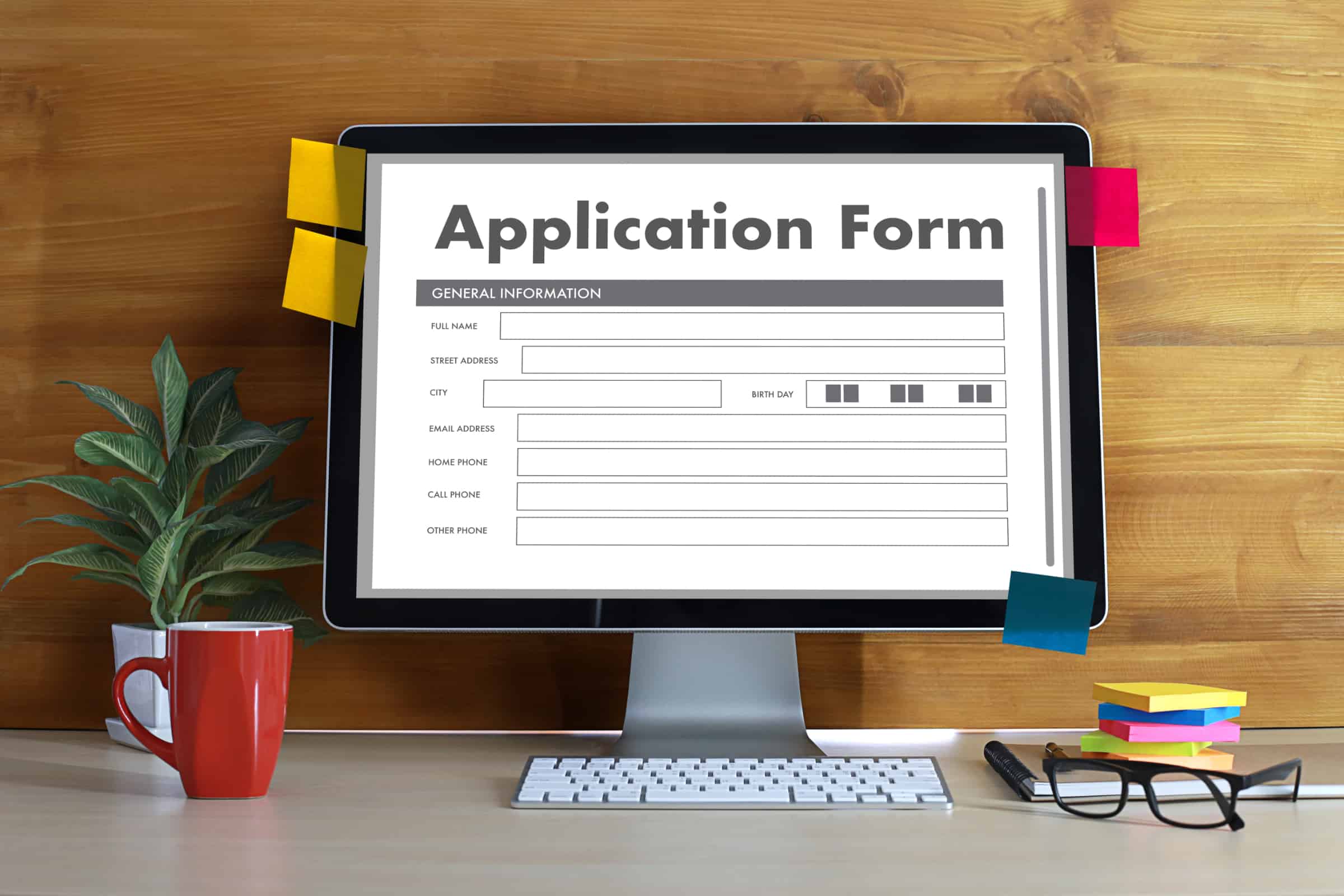 Online application form as displayed on computer monitor