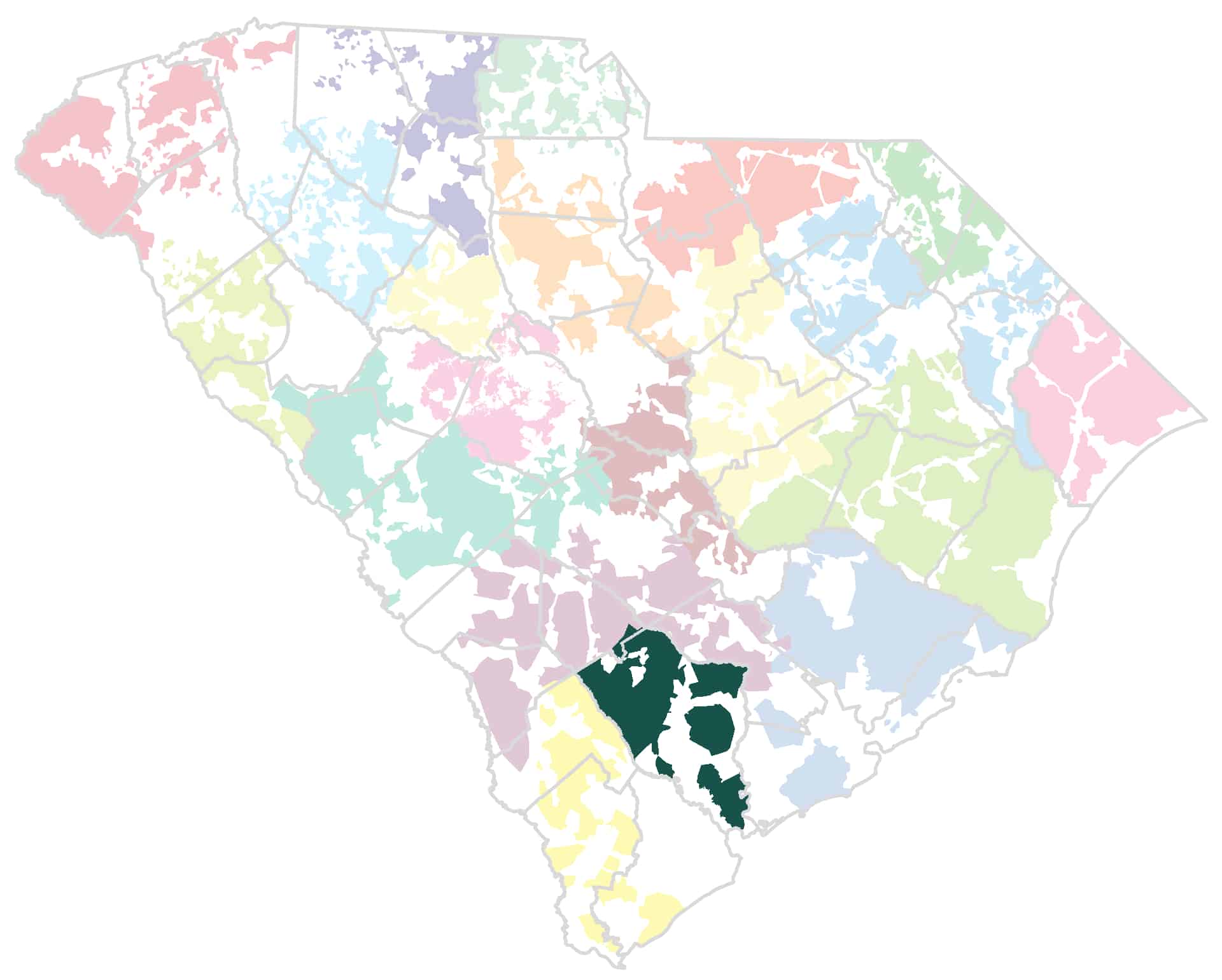 South Carolina map highlighting the Coastal Electric service area