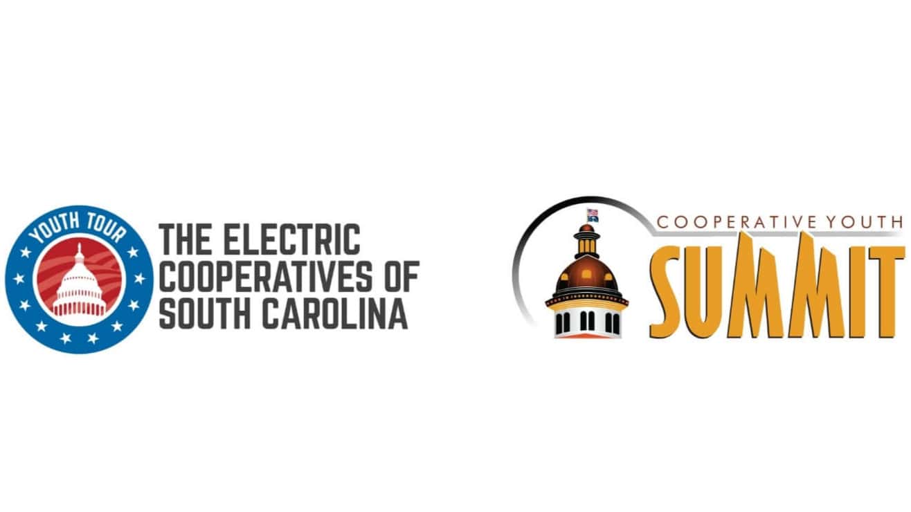 Logos for The Electric Cooperatives of South Carolina: Youth Tour and Cooperative Youth Summit, featuring the Capitol building and a dome illustration.